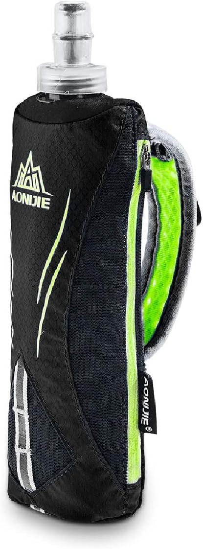 Handheld running water bottle for hydration during outdoor workouts