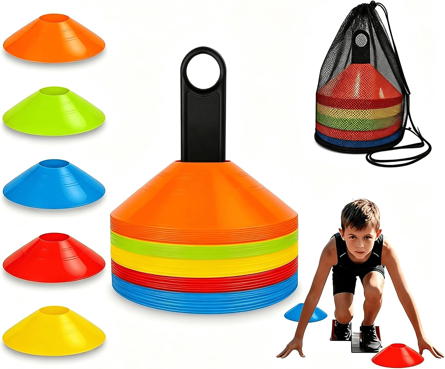 Training cones for running drills, agility workouts, and cardio training