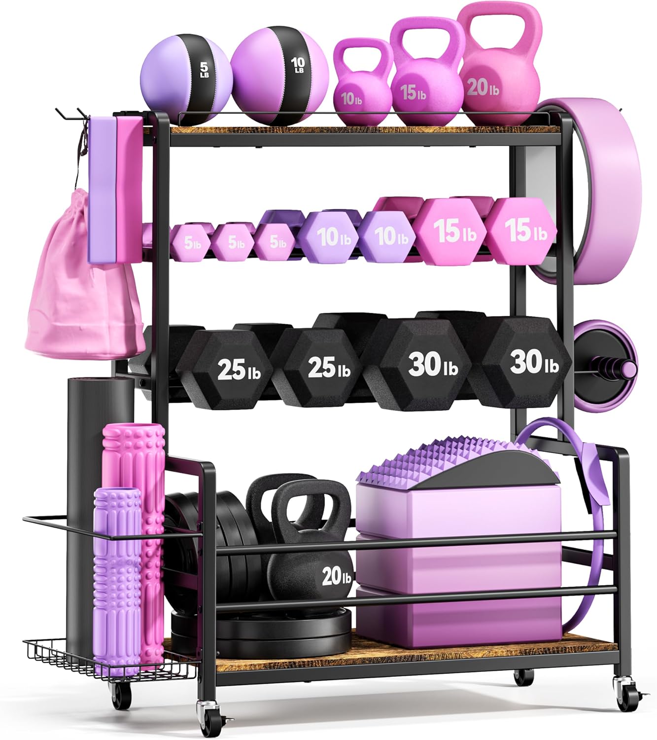Home gym storage rack for organizing workout equipment