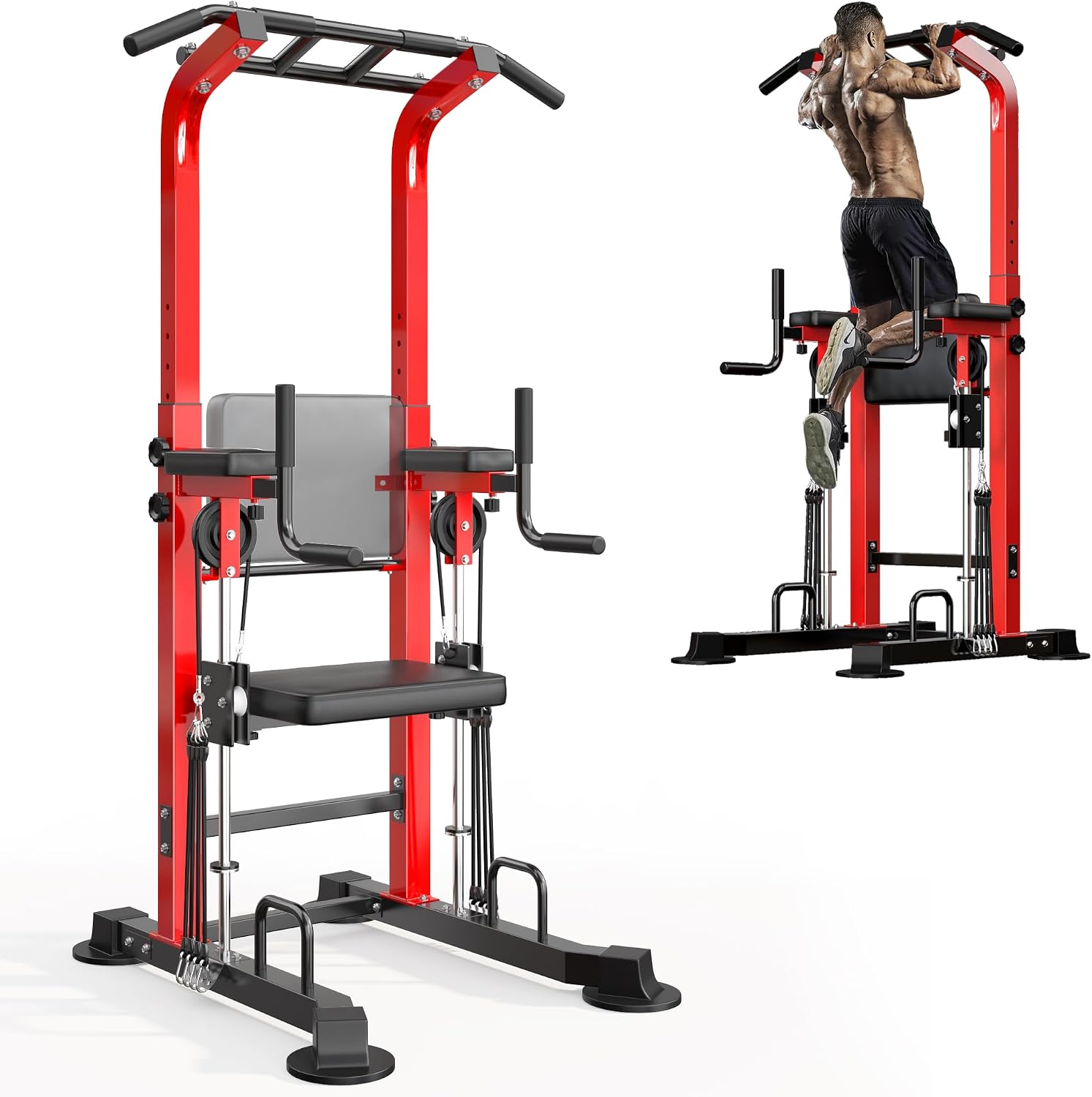 Power tower for pull-ups, dips, and bodyweight strength exercises