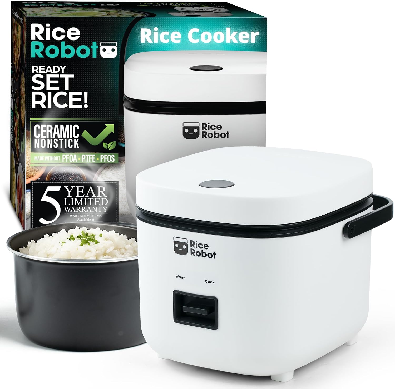 Rice cooker for preparing rice, grains, and simple meals